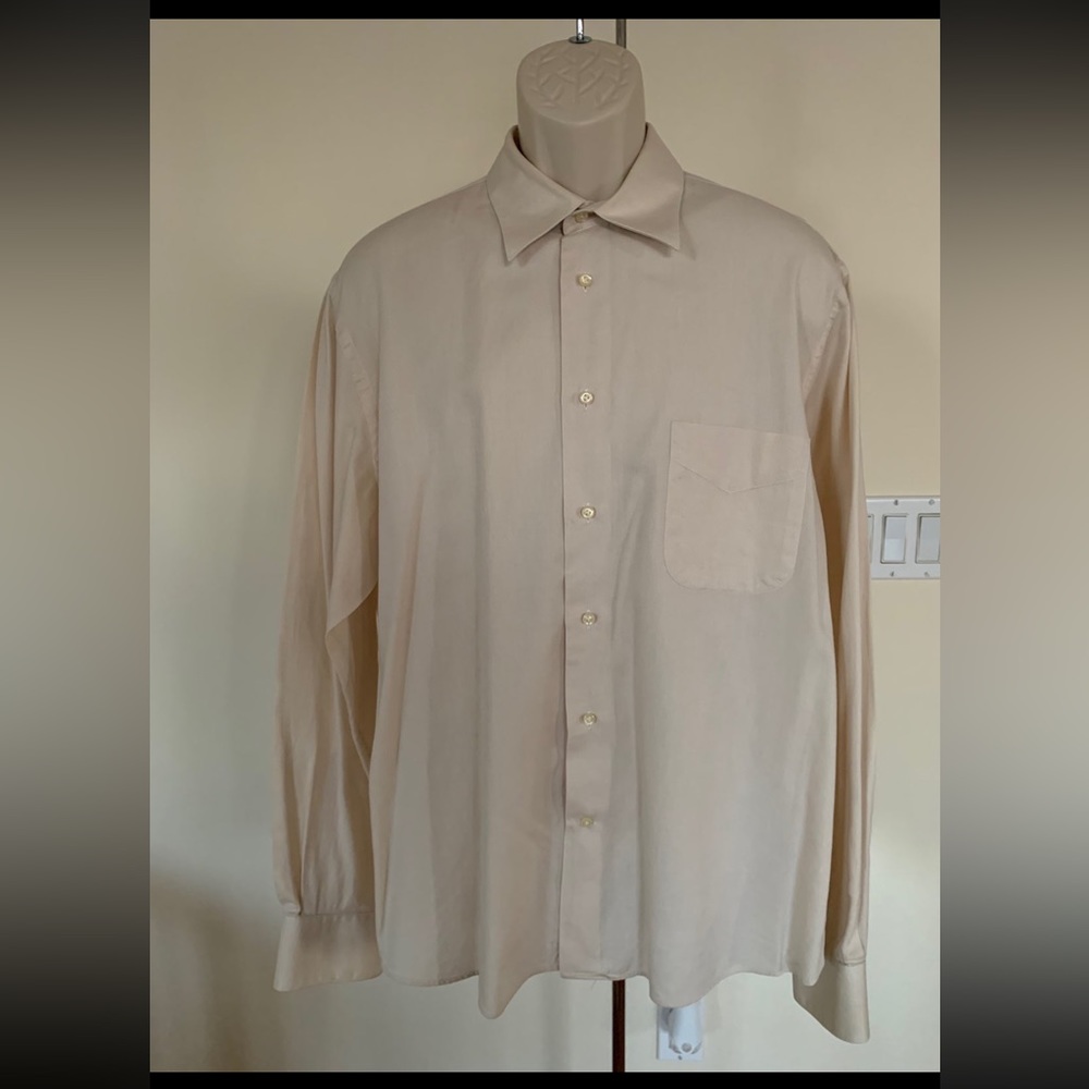 Tino Cosma Mens Dressy Shirt Beige Color Button Down Long Sleeve Pocket Sz 18 45